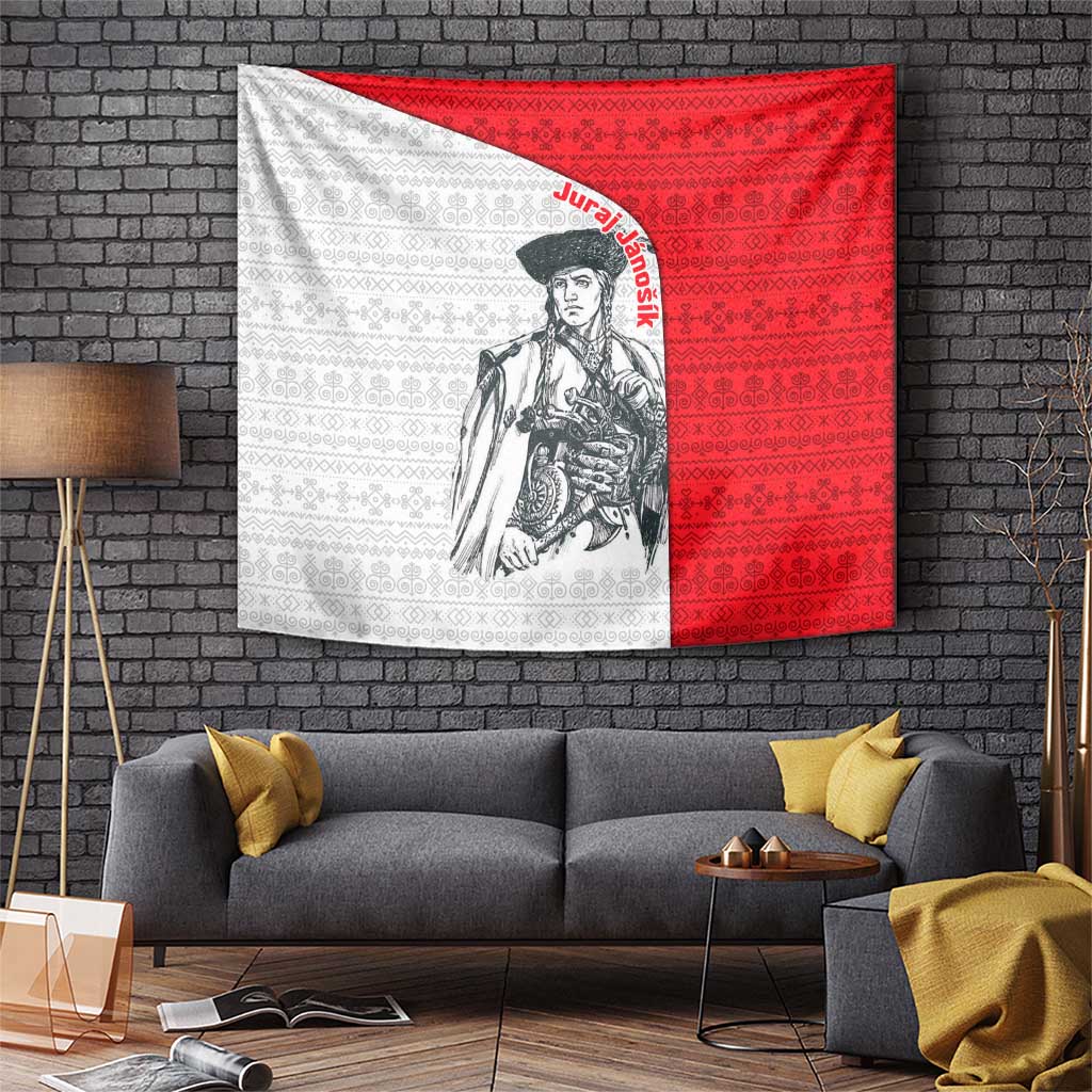 Juraj Janosik Slovakia Tapestry with Folk Pattern Red White Legend Spirit