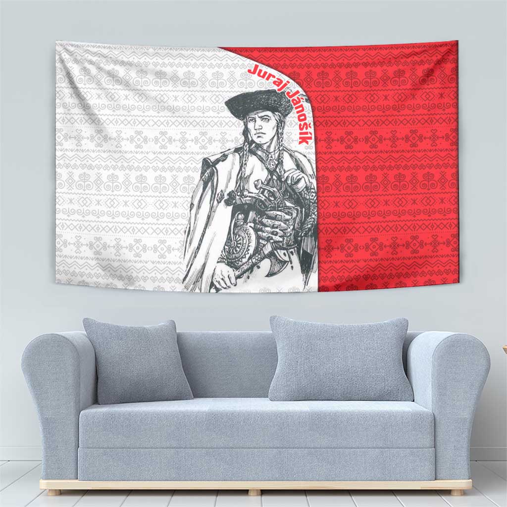 Juraj Janosik Slovakia Tapestry with Folk Pattern Red White Legend Spirit