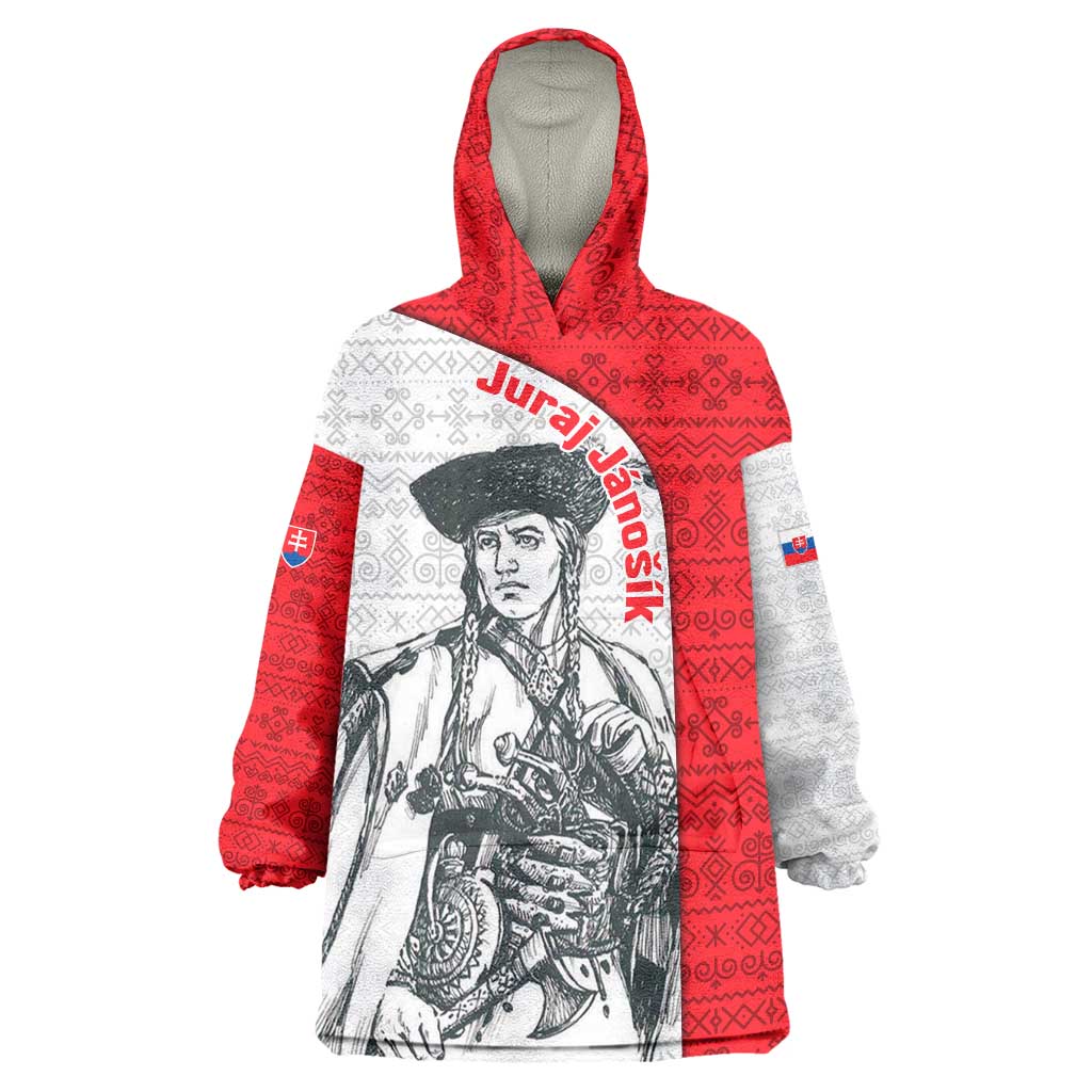 Juraj Janosik Slovakia Wearable Blanket Hoodie with Folk Pattern Red White Legend Spirit