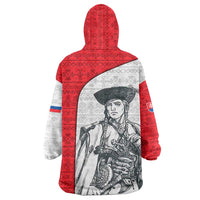 Juraj Janosik Slovakia Wearable Blanket Hoodie with Folk Pattern Red White Legend Spirit