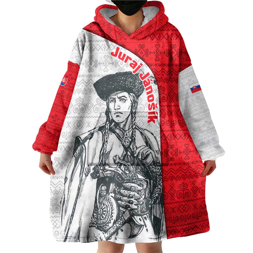Juraj Janosik Slovakia Wearable Blanket Hoodie with Folk Pattern Red White Legend Spirit