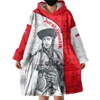 Juraj Janosik Slovakia Wearable Blanket Hoodie with Folk Pattern Red White Legend Spirit