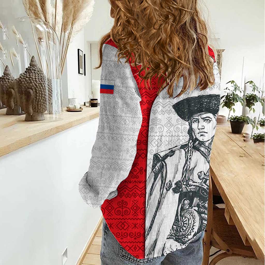 Juraj Janosik Slovakia Women Casual Shirt with Folk Pattern Red White Legend Spirit