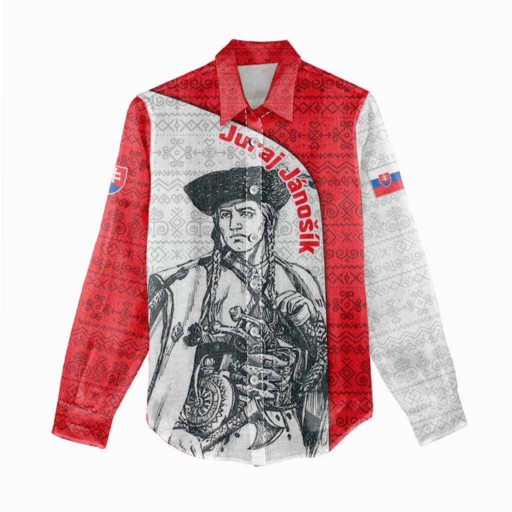 Juraj Janosik Slovakia Women Casual Shirt with Folk Pattern Red White Legend Spirit