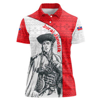 Juraj Janosik Slovakia Women Polo Shirt with Folk Pattern Red White Legend Spirit