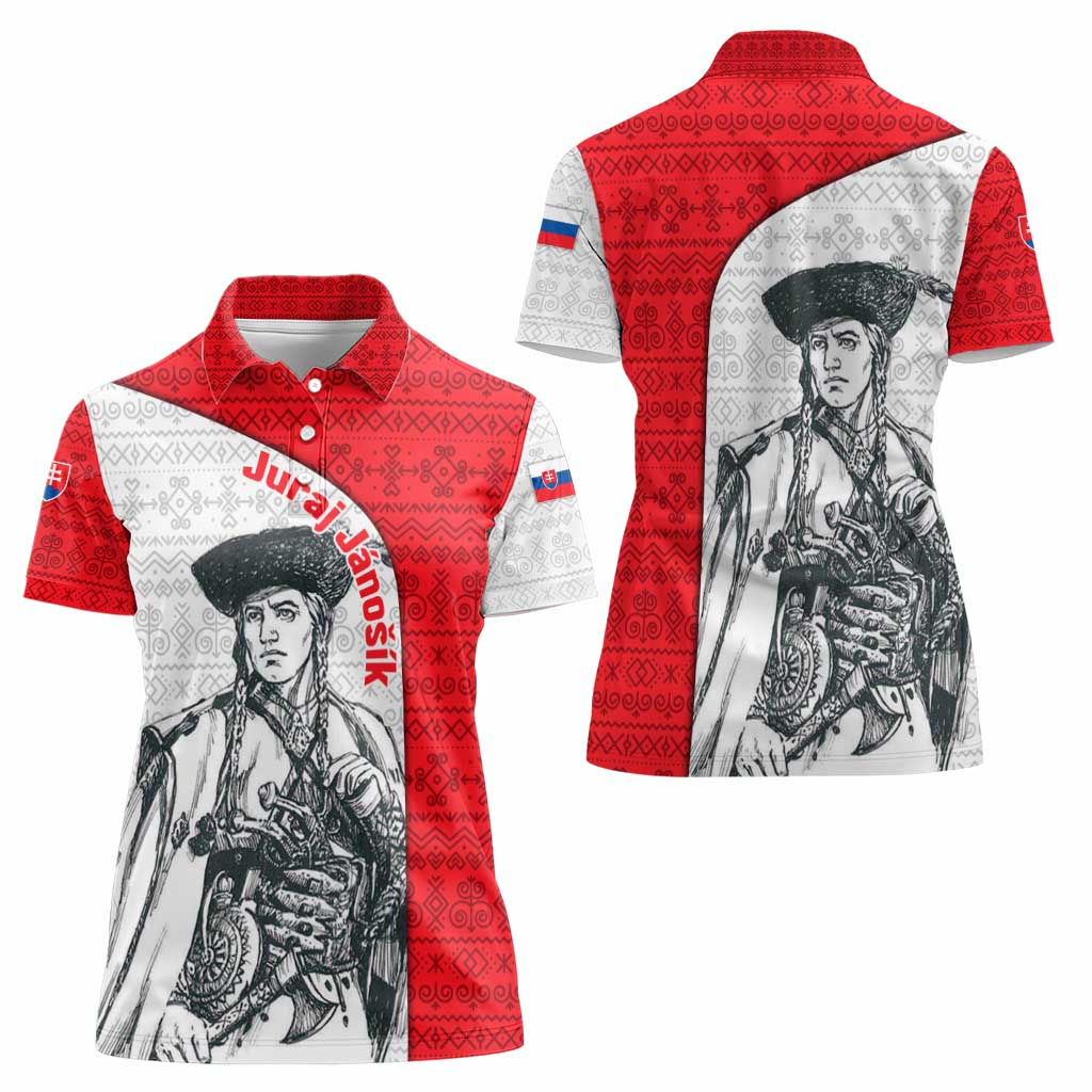 Juraj Janosik Slovakia Women Polo Shirt with Folk Pattern Red White Legend Spirit