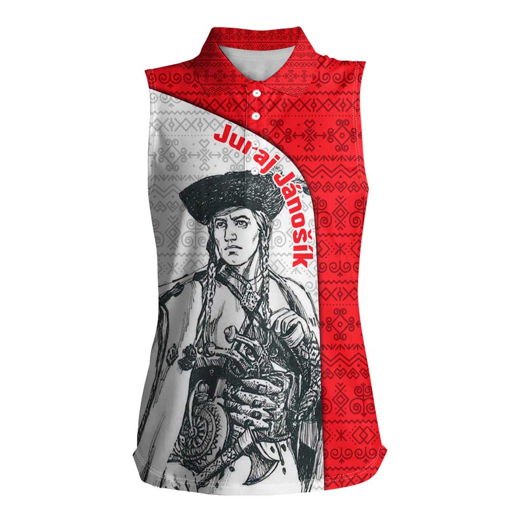 Juraj Janosik Slovakia Women Sleeveless Polo Shirt with Folk Pattern Red White Legend Spirit