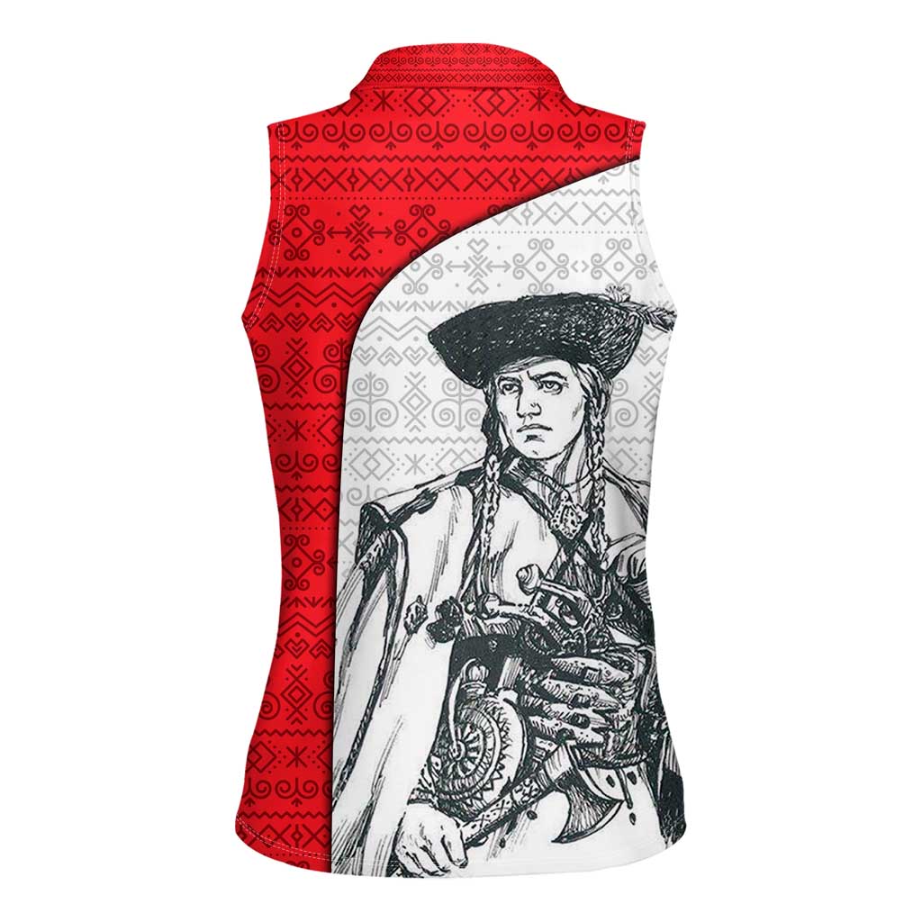 Juraj Janosik Slovakia Women Sleeveless Polo Shirt with Folk Pattern Red White Legend Spirit