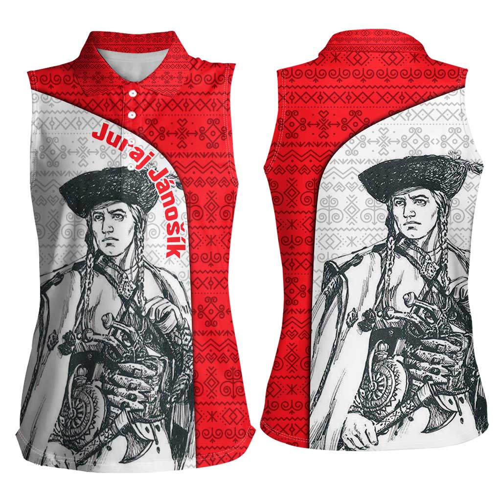 Juraj Janosik Slovakia Women Sleeveless Polo Shirt with Folk Pattern Red White Legend Spirit