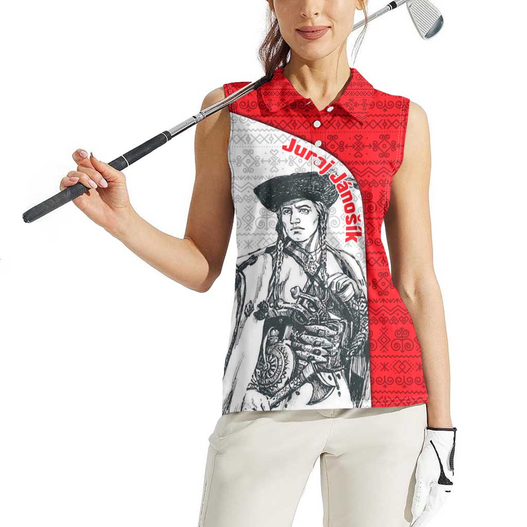 Juraj Janosik Slovakia Women Sleeveless Polo Shirt with Folk Pattern Red White Legend Spirit