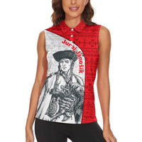 Juraj Janosik Slovakia Women Sleeveless Polo Shirt with Folk Pattern Red White Legend Spirit