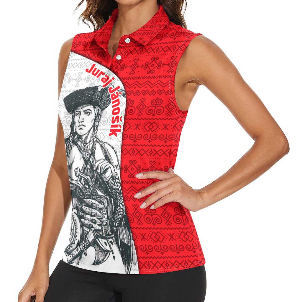 Juraj Janosik Slovakia Women Sleeveless Polo Shirt with Folk Pattern Red White Legend Spirit