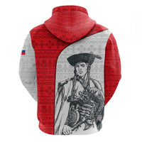 Juraj Janosik Slovakia Zip Hoodie with Folk Pattern Red White Legend Spirit