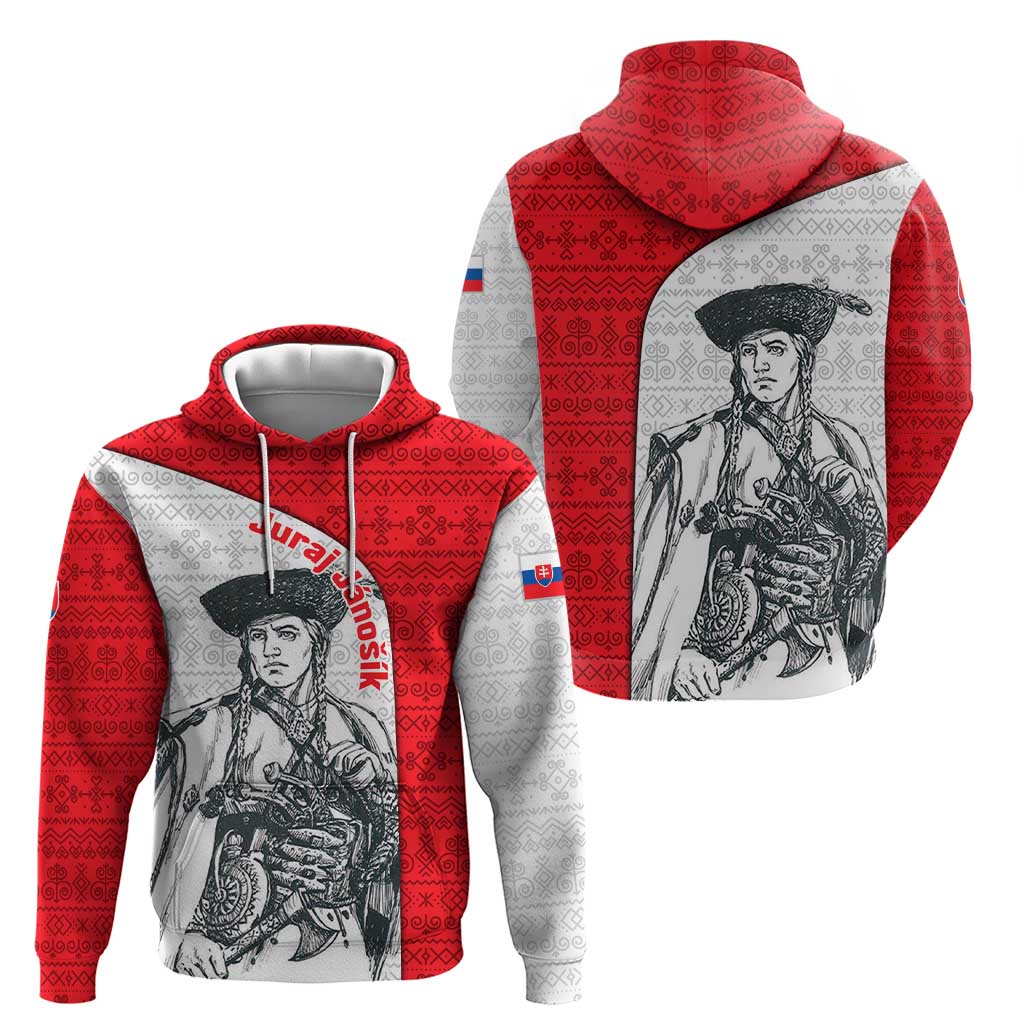 Juraj Janosik Slovakia Zip Hoodie with Folk Pattern Red White Legend Spirit