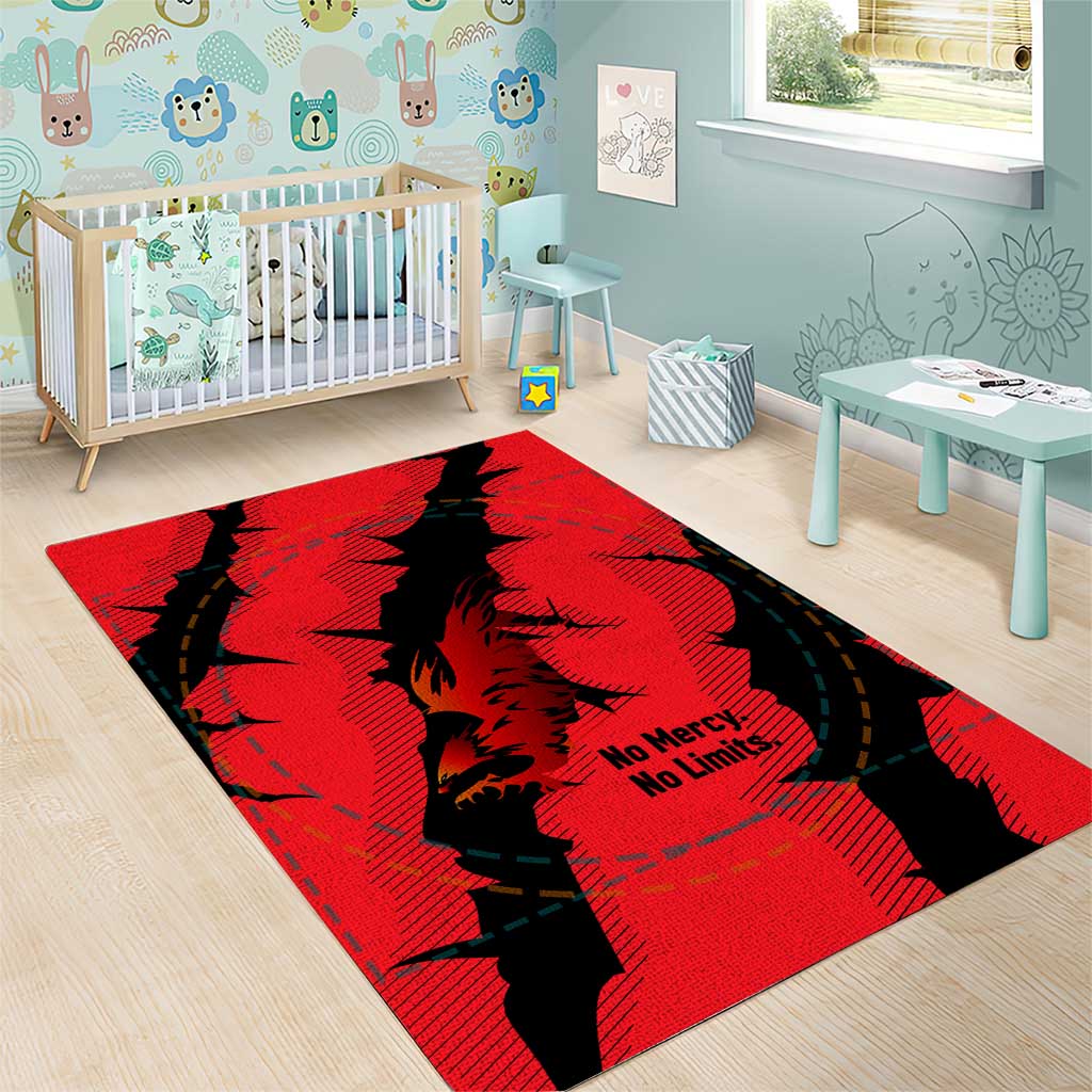 Slovakia Area Rug with Red Black Falcon Claw No Mercy Spirit