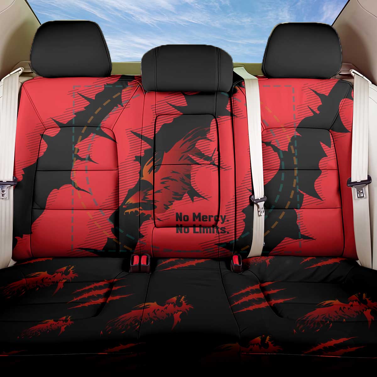 Slovakia Back Car Seat Cover with Red Black Falcon Claw No Mercy Spirit