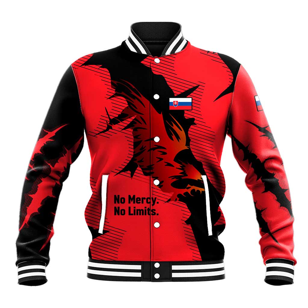 Slovakia Baseball Jacket with Red Black Falcon Claw No Mercy Spirit