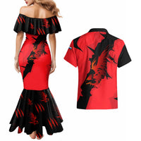 Slovakia Couples Matching Mermaid Dress and Hawaiian Shirt with Red Black Falcon Claw No Mercy Spirit