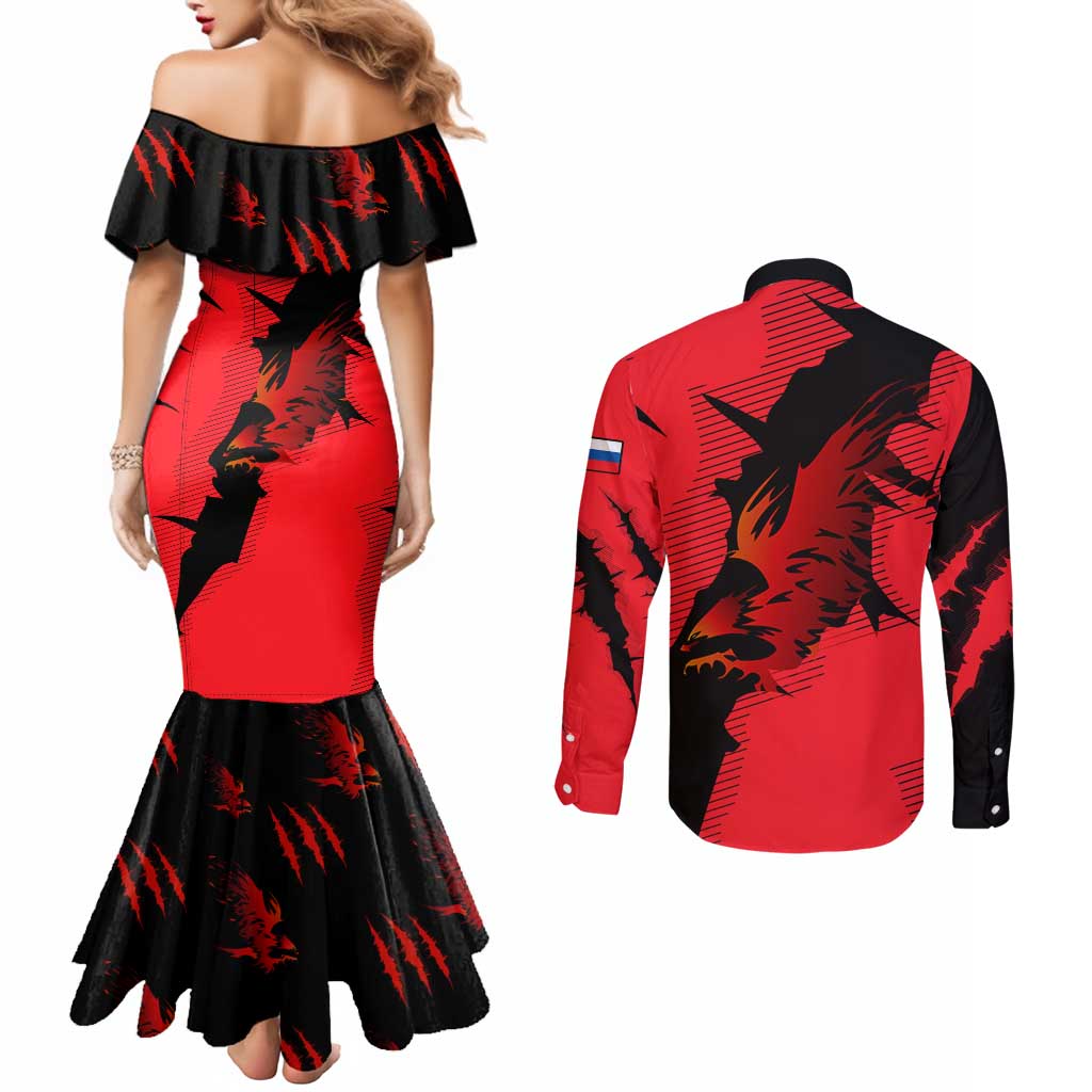 Slovakia Couples Matching Mermaid Dress and Long Sleeve Button Shirt with Red Black Falcon Claw No Mercy Spirit