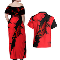 Slovakia Couples Matching Off Shoulder Maxi Dress and Hawaiian Shirt with Red Black Falcon Claw No Mercy Spirit