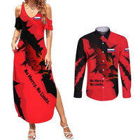 Slovakia Couples Matching Summer Maxi Dress and Long Sleeve Button Shirt with Red Black Falcon Claw No Mercy Spirit