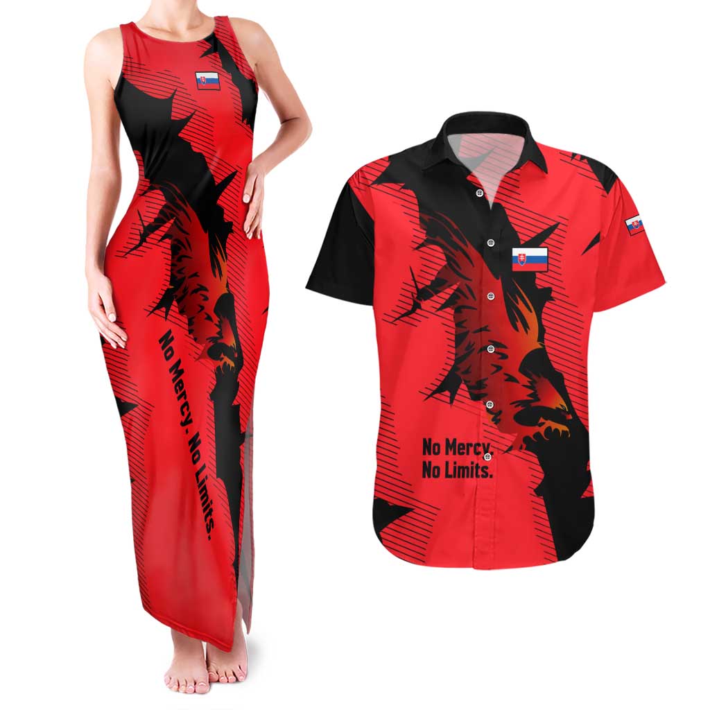 Slovakia Couples Matching Tank Maxi Dress and Hawaiian Shirt with Red Black Falcon Claw No Mercy Spirit