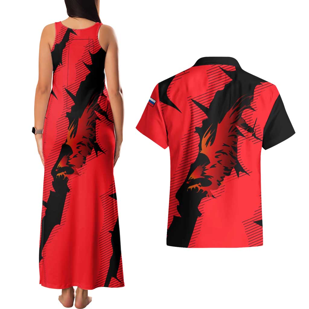 Slovakia Couples Matching Tank Maxi Dress and Hawaiian Shirt with Red Black Falcon Claw No Mercy Spirit