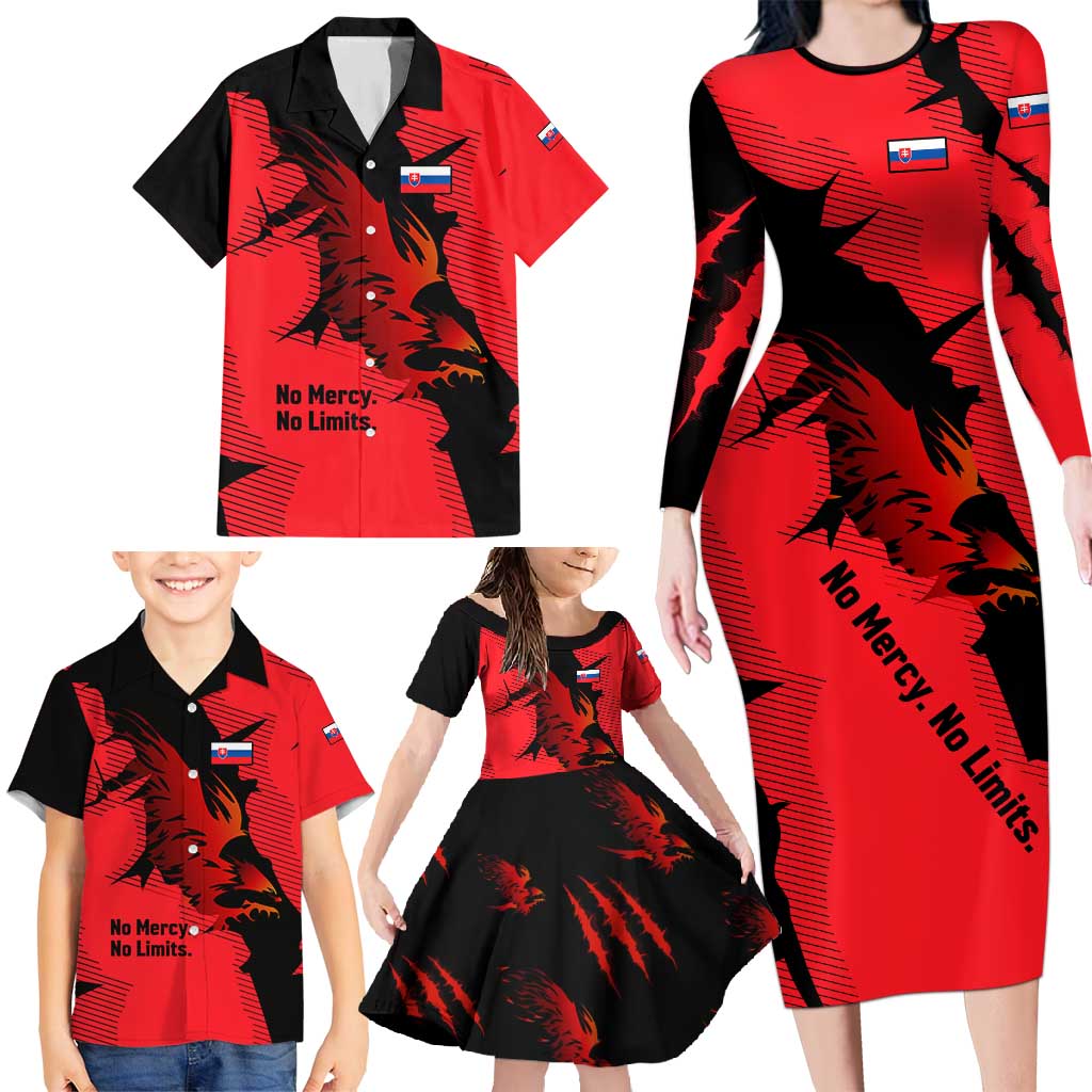 Slovakia Family Matching Long Sleeve Bodycon Dress and Hawaiian Shirt with Red Black Falcon Claw No Mercy Spirit