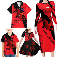 Slovakia Family Matching Long Sleeve Bodycon Dress and Hawaiian Shirt with Red Black Falcon Claw No Mercy Spirit