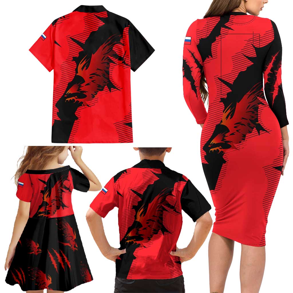 Slovakia Family Matching Long Sleeve Bodycon Dress and Hawaiian Shirt with Red Black Falcon Claw No Mercy Spirit