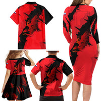 Slovakia Family Matching Long Sleeve Bodycon Dress and Hawaiian Shirt with Red Black Falcon Claw No Mercy Spirit