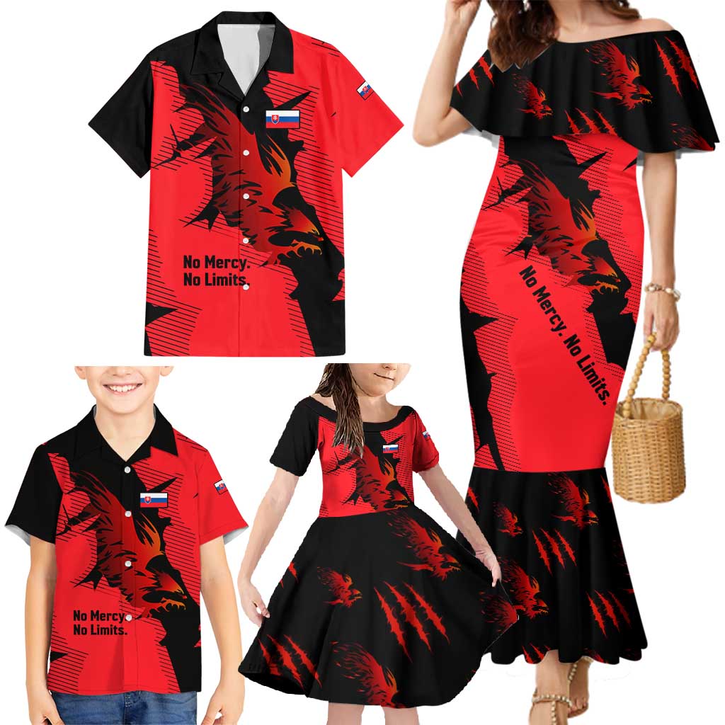 Slovakia Family Matching Mermaid Dress and Hawaiian Shirt with Red Black Falcon Claw No Mercy Spirit
