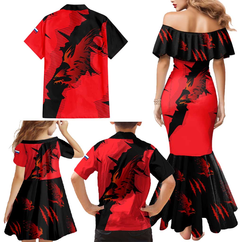 Slovakia Family Matching Mermaid Dress and Hawaiian Shirt with Red Black Falcon Claw No Mercy Spirit