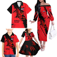 Slovakia Family Matching Off The Shoulder Long Sleeve Dress and Hawaiian Shirt with Red Black Falcon Claw No Mercy Spirit