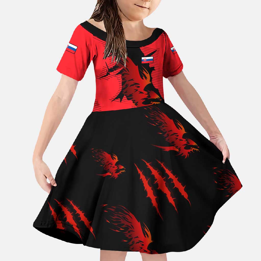 Slovakia Family Matching Off Shoulder Maxi Dress and Hawaiian Shirt with Red Black Falcon Claw No Mercy Spirit