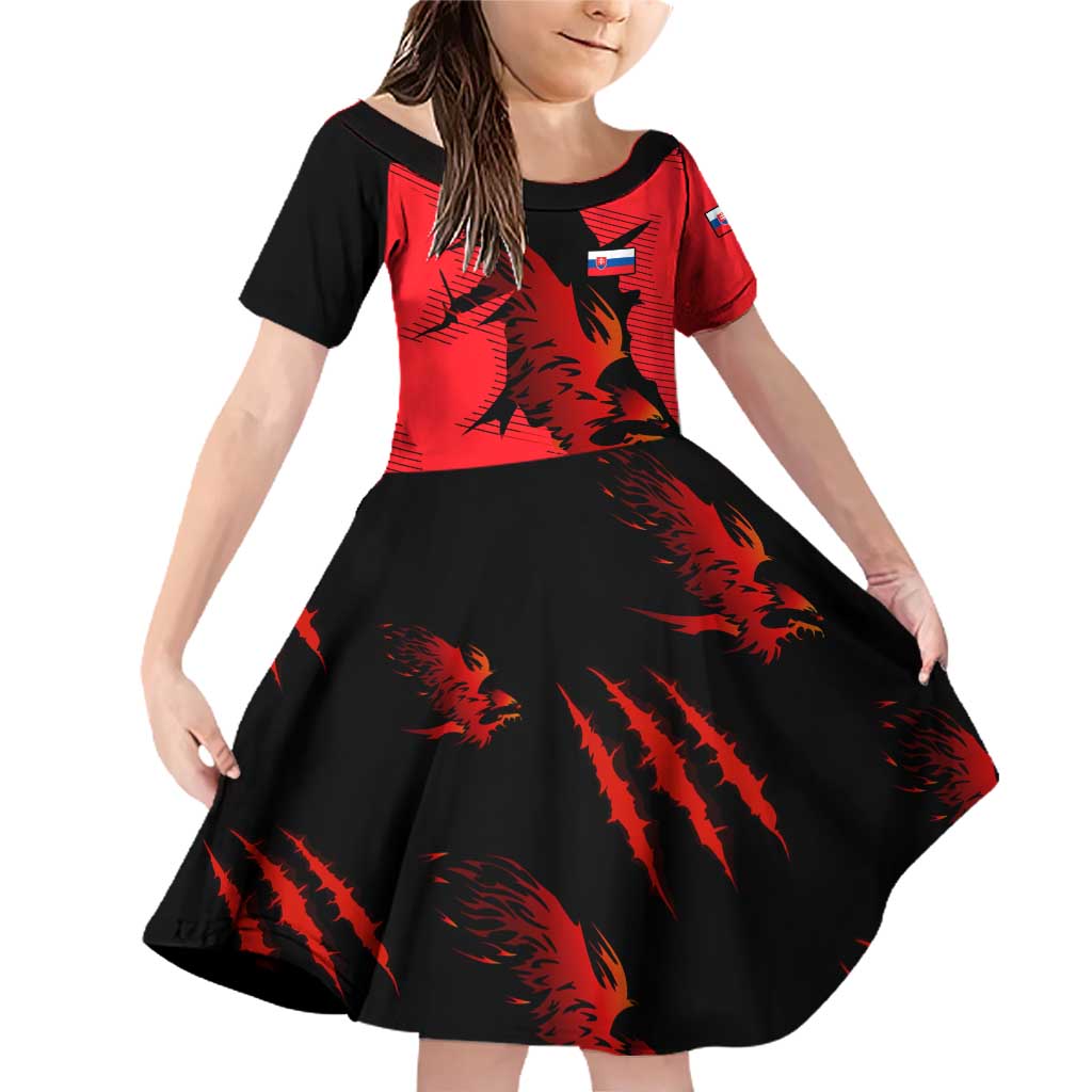 Slovakia Family Matching Off Shoulder Short Dress and Hawaiian Shirt with Red Black Falcon Claw No Mercy Spirit