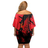 Slovakia Family Matching Off Shoulder Short Dress and Hawaiian Shirt with Red Black Falcon Claw No Mercy Spirit