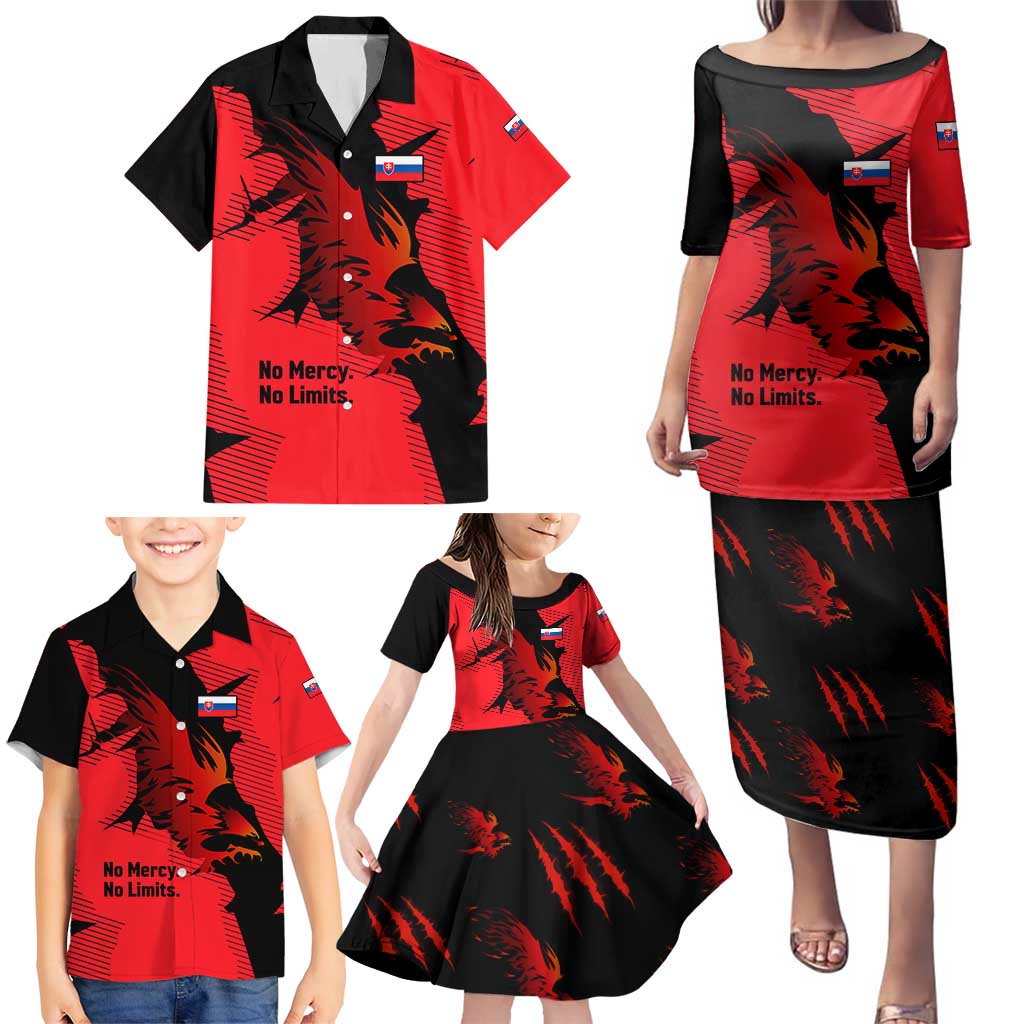 Slovakia Family Matching Puletasi and Hawaiian Shirt with Red Black Falcon Claw No Mercy Spirit