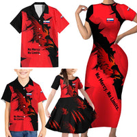 Slovakia Family Matching Short Sleeve Bodycon Dress and Hawaiian Shirt with Red Black Falcon Claw No Mercy Spirit