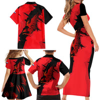 Slovakia Family Matching Short Sleeve Bodycon Dress and Hawaiian Shirt with Red Black Falcon Claw No Mercy Spirit