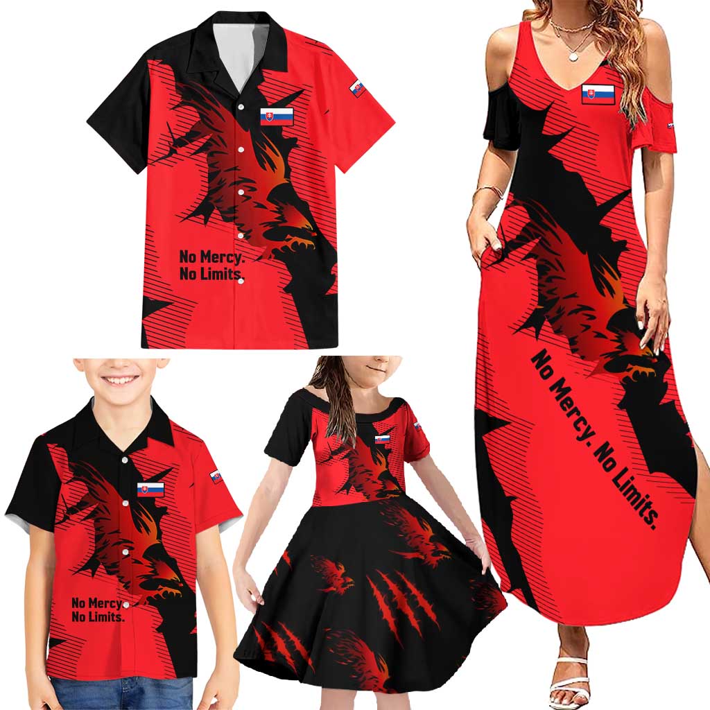 Slovakia Family Matching Summer Maxi Dress and Hawaiian Shirt with Red Black Falcon Claw No Mercy Spirit