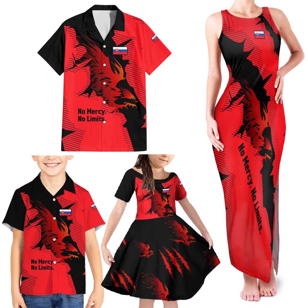 Slovakia Family Matching Tank Maxi Dress and Hawaiian Shirt with Red Black Falcon Claw No Mercy Spirit