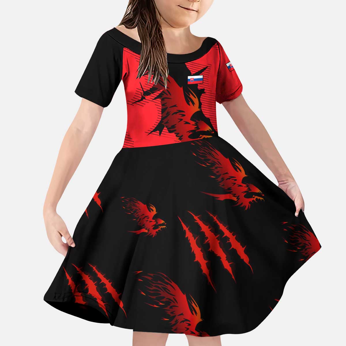 Slovakia Kid Short Sleeve Dress with Red Black Falcon Claw No Mercy Spirit