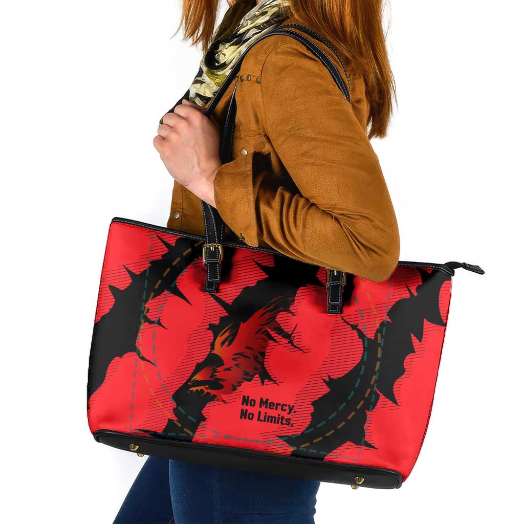 Slovakia Leather Tote Bag with Red Black Falcon Claw No Mercy Spirit
