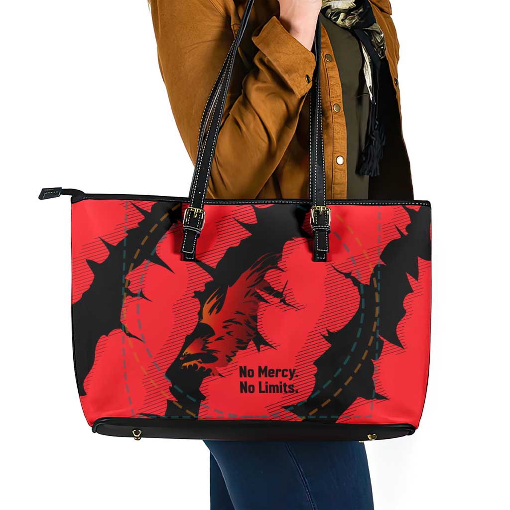 Slovakia Leather Tote Bag with Red Black Falcon Claw No Mercy Spirit