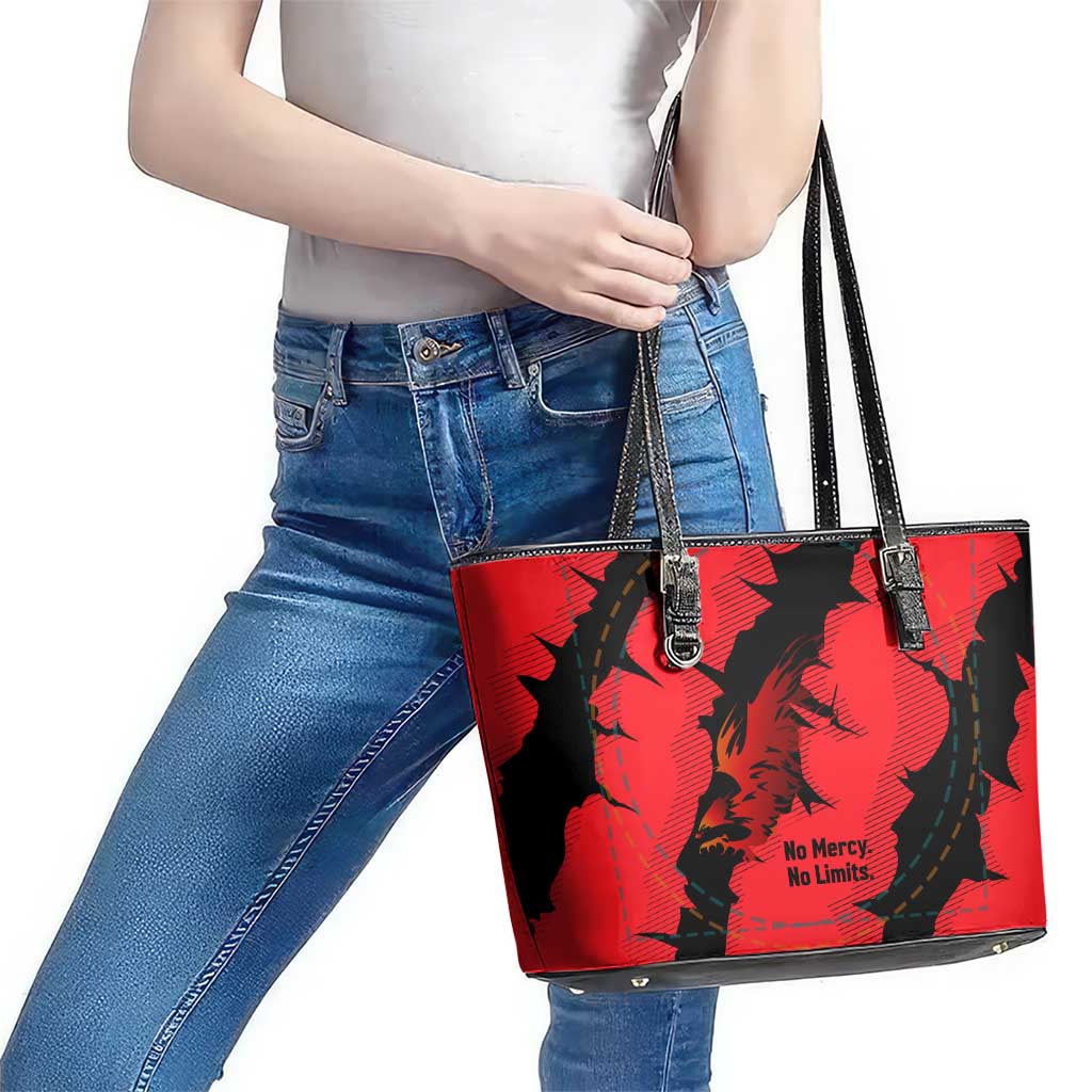 Slovakia Leather Tote Bag with Red Black Falcon Claw No Mercy Spirit