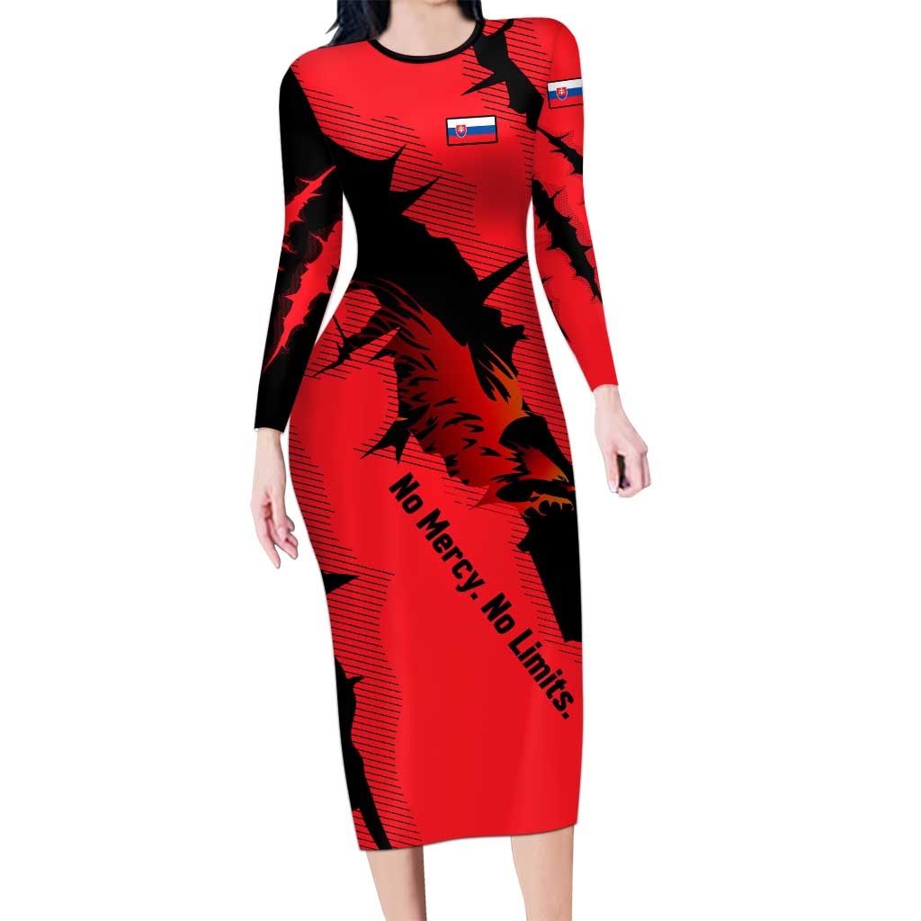Slovakia Long Sleeve Bodycon Dress with Red Black Falcon Claw No Mercy Spirit