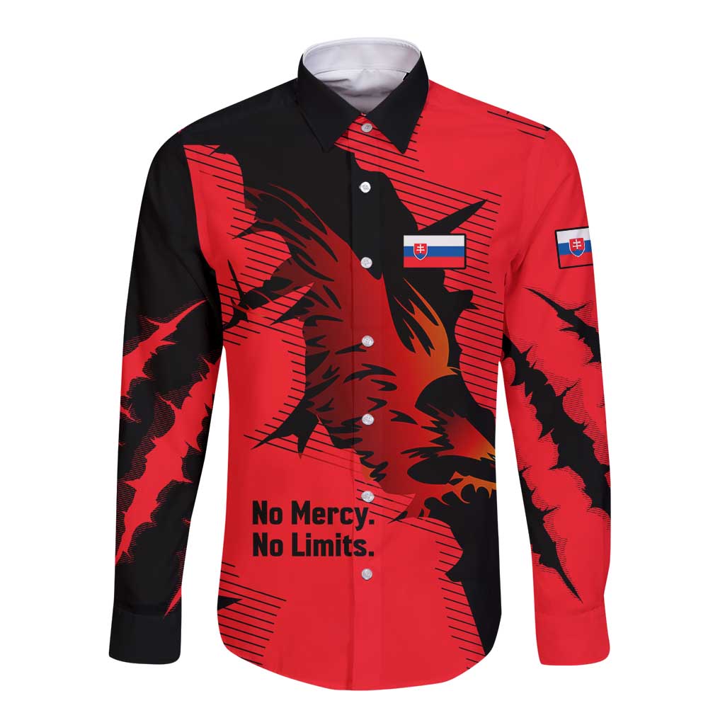 Slovakia Long Sleeve Button Shirt with Red Black Falcon Claw No Mercy Spirit