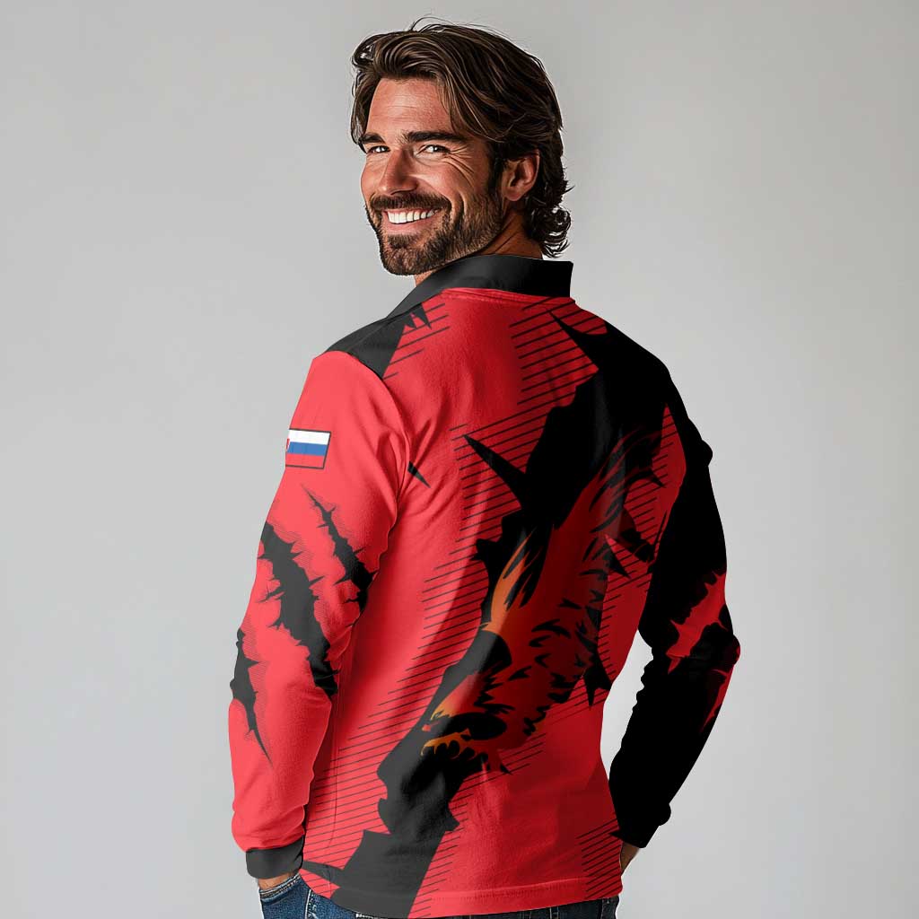 Slovakia Long Sleeve Polo Shirt with Red Black Falcon Claw No Mercy Spirit