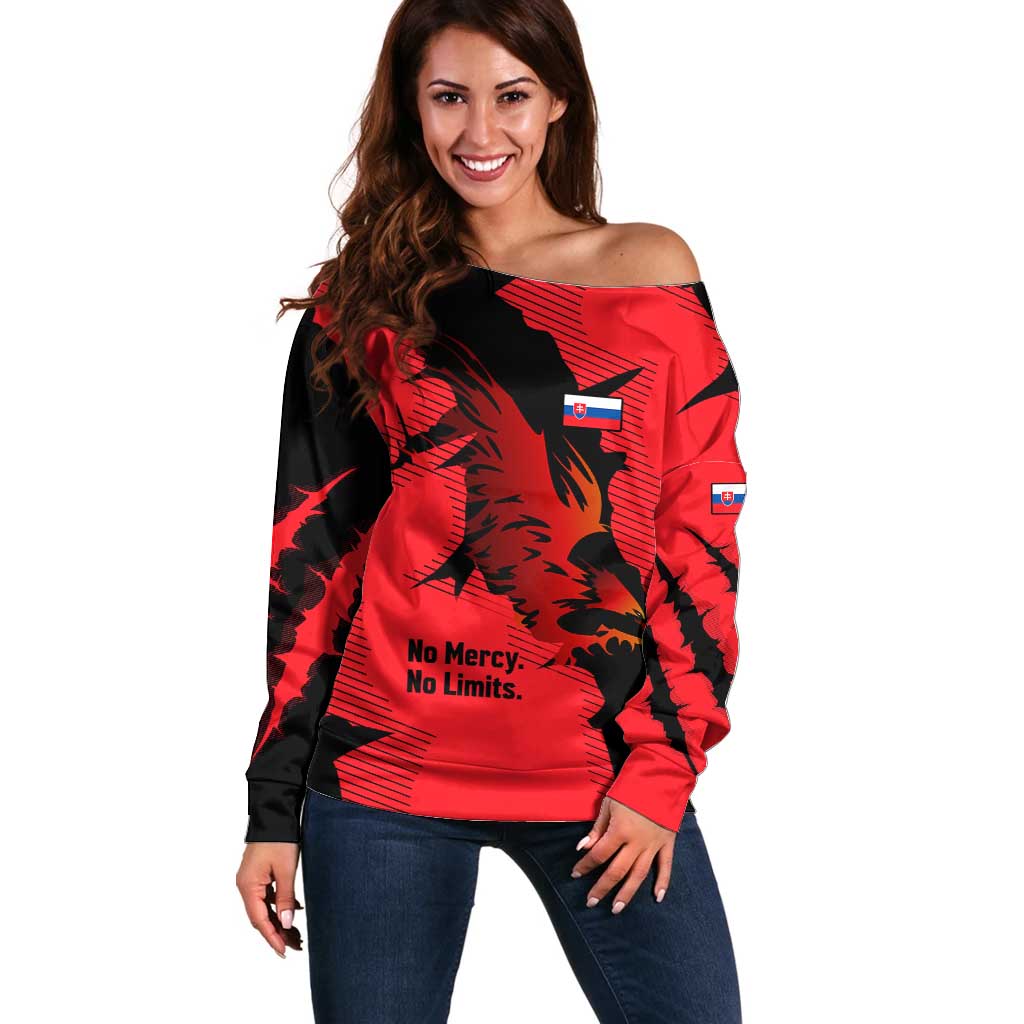 Slovakia Off Shoulder Sweater with Red Black Falcon Claw No Mercy Spirit